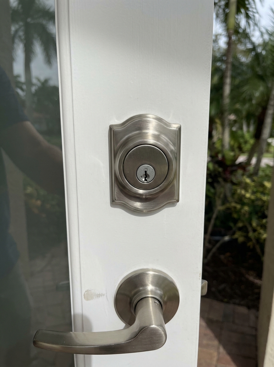 Newly installed deadbolt on Florida front door