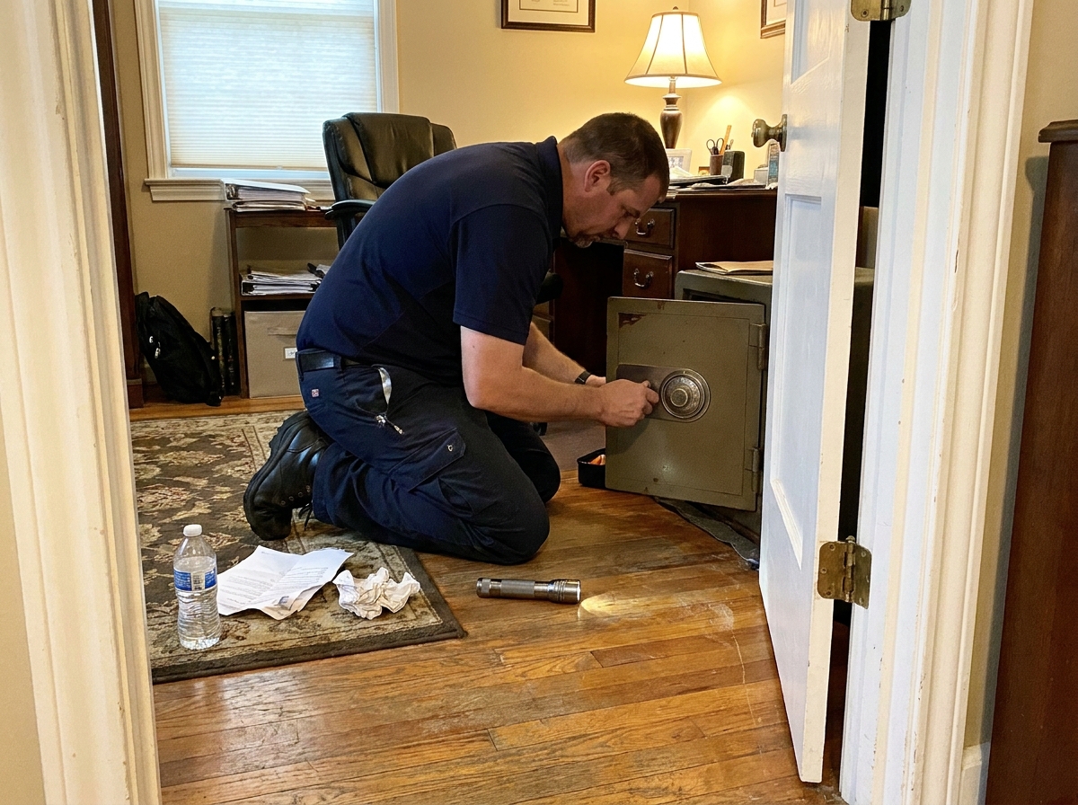 SoFlo locksmith technician working on a safe